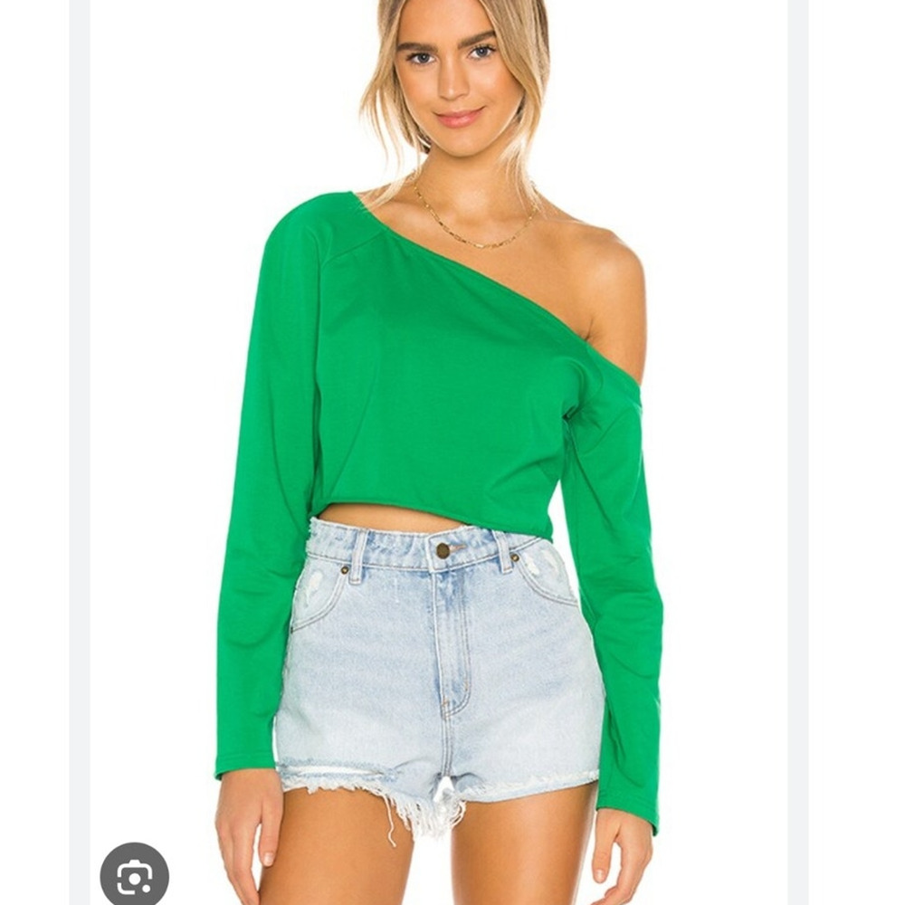 Revolve Superdown Kora Vibrant Green Crop Top XS Soft Stretch Off Shoulder Beach